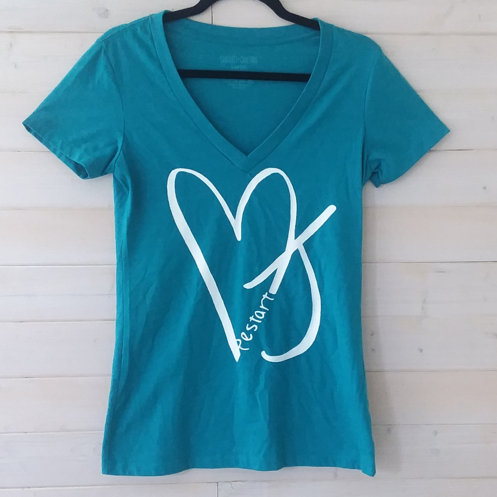 teal CARAMEL CANTINA vneck short sleeve top